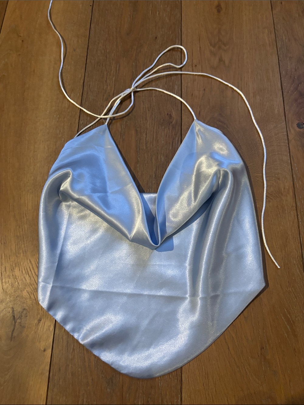 Light Blue Satin Halter Tank Top